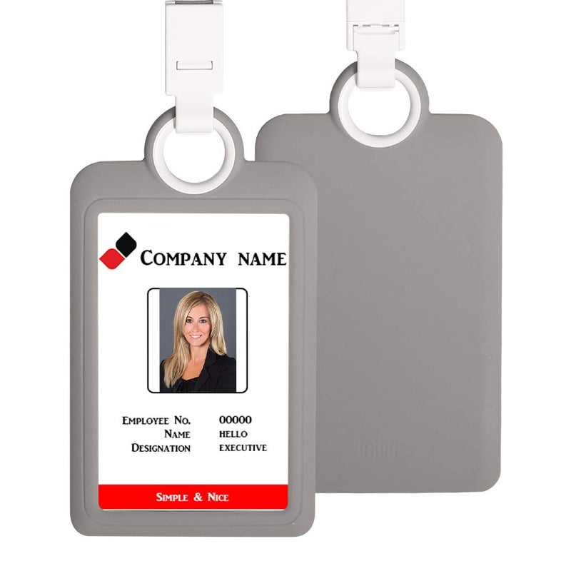 HiCycle2 Badge Holder ID Silicon Card Holder Vertical with Lanyard Neck Strap Heavy Duty ID Card Business Card Offices Supplies (Gray) - Image 1